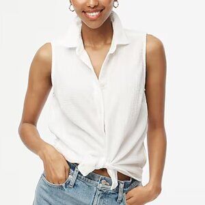 J. Crew Sleeveless Cotton Gauze Button Up Tank Top White Size S